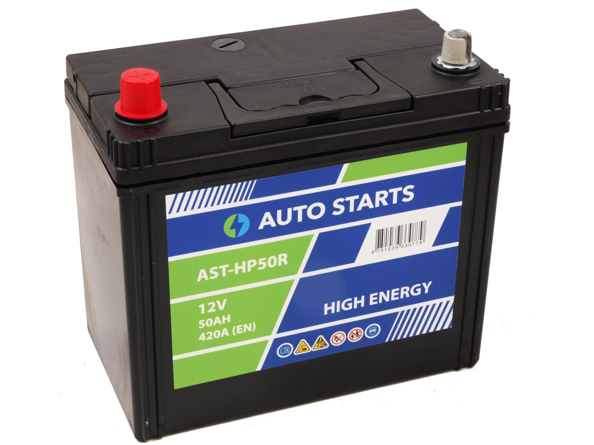 Akumulators AUTO STARTS HIGH POWER JIS 12V 50Ah 420A (EN) 238x129x227 1/3 ar klemmju adapteri uz 1
